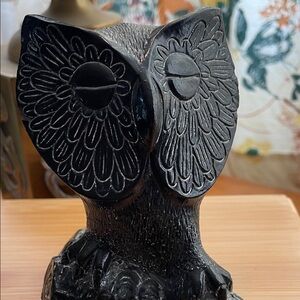 Vintage Aardvark Black Soapstone Owl Figurine Canadian Hand-Carved Art